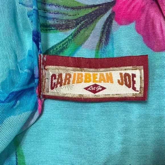 Caribbean Joe Women’s Aqua Floral Sarong Cover-Up - Blue with Pink Hibiscus - Picture 4 of 5